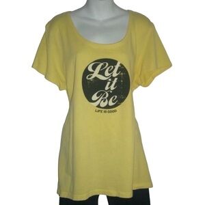 Life Is Good Distressed Let It Be Tee Shirt Yellow The Beatles Plus Size XXL 2XL